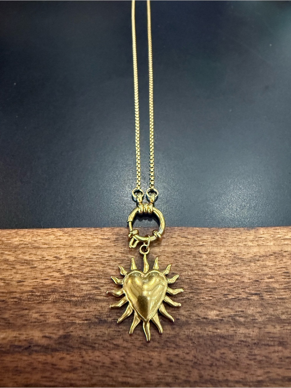 Anthropologie Gold Sunburst Heart Pendant Necklace